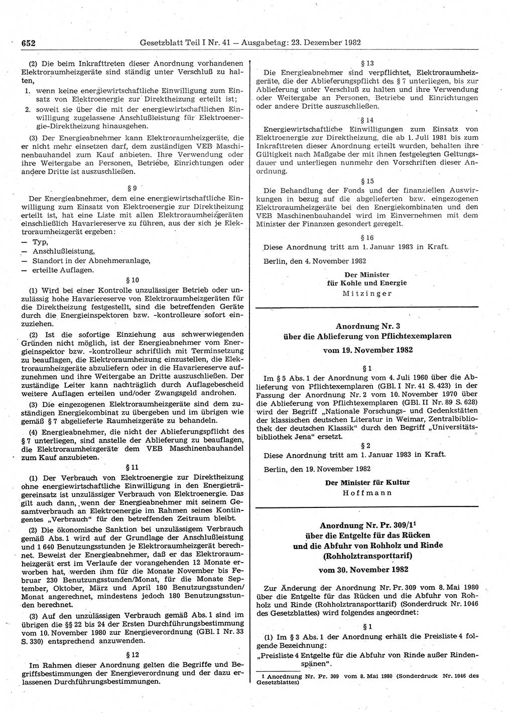 Gesetzblatt (GBl.) der Deutschen Demokratischen Republik (DDR) Teil Ⅰ 1982, Seite 652 (GBl. DDR Ⅰ 1982, S. 652)