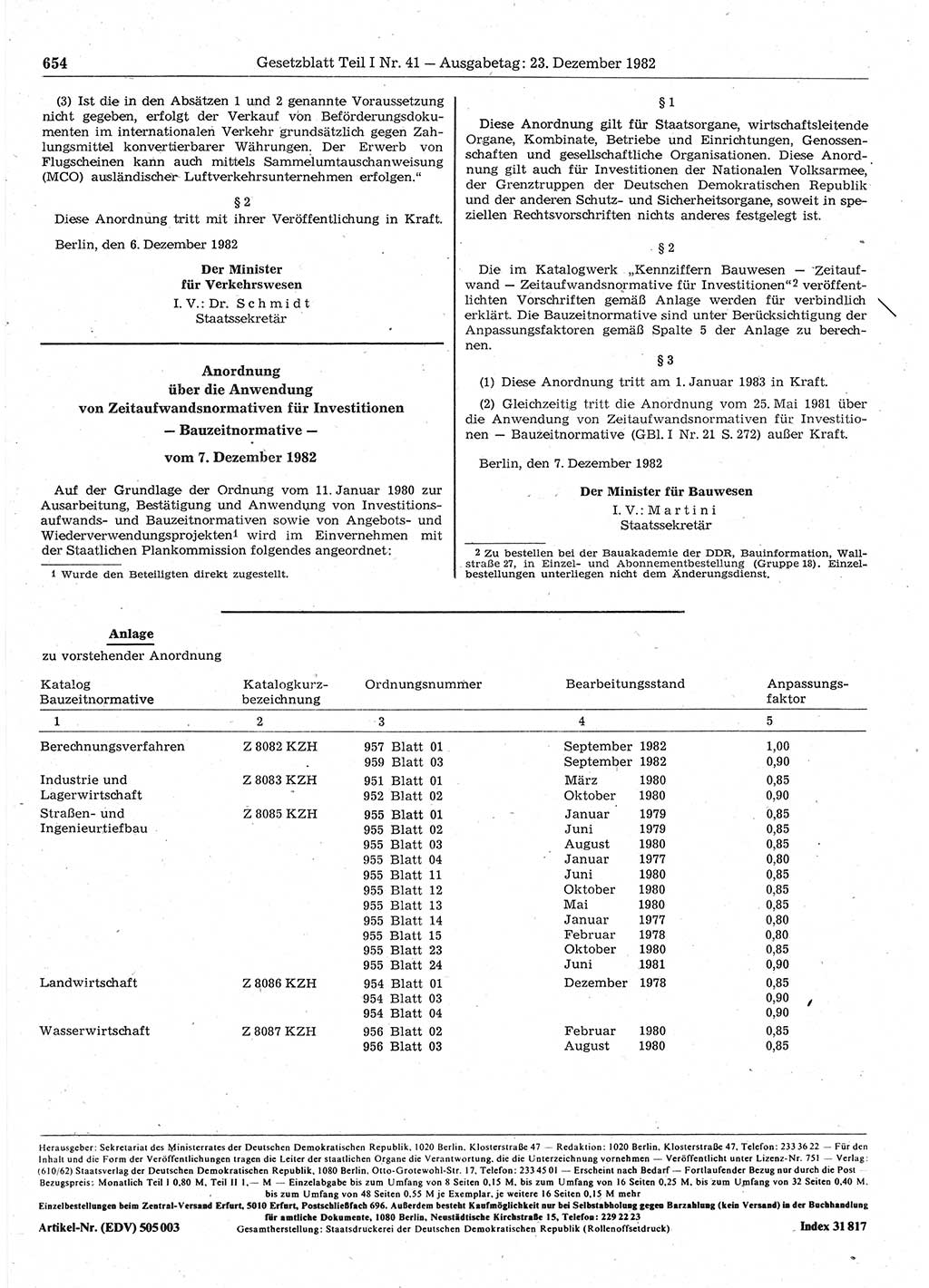 Gesetzblatt (GBl.) der Deutschen Demokratischen Republik (DDR) Teil Ⅰ 1982, Seite 654 (GBl. DDR Ⅰ 1982, S. 654)