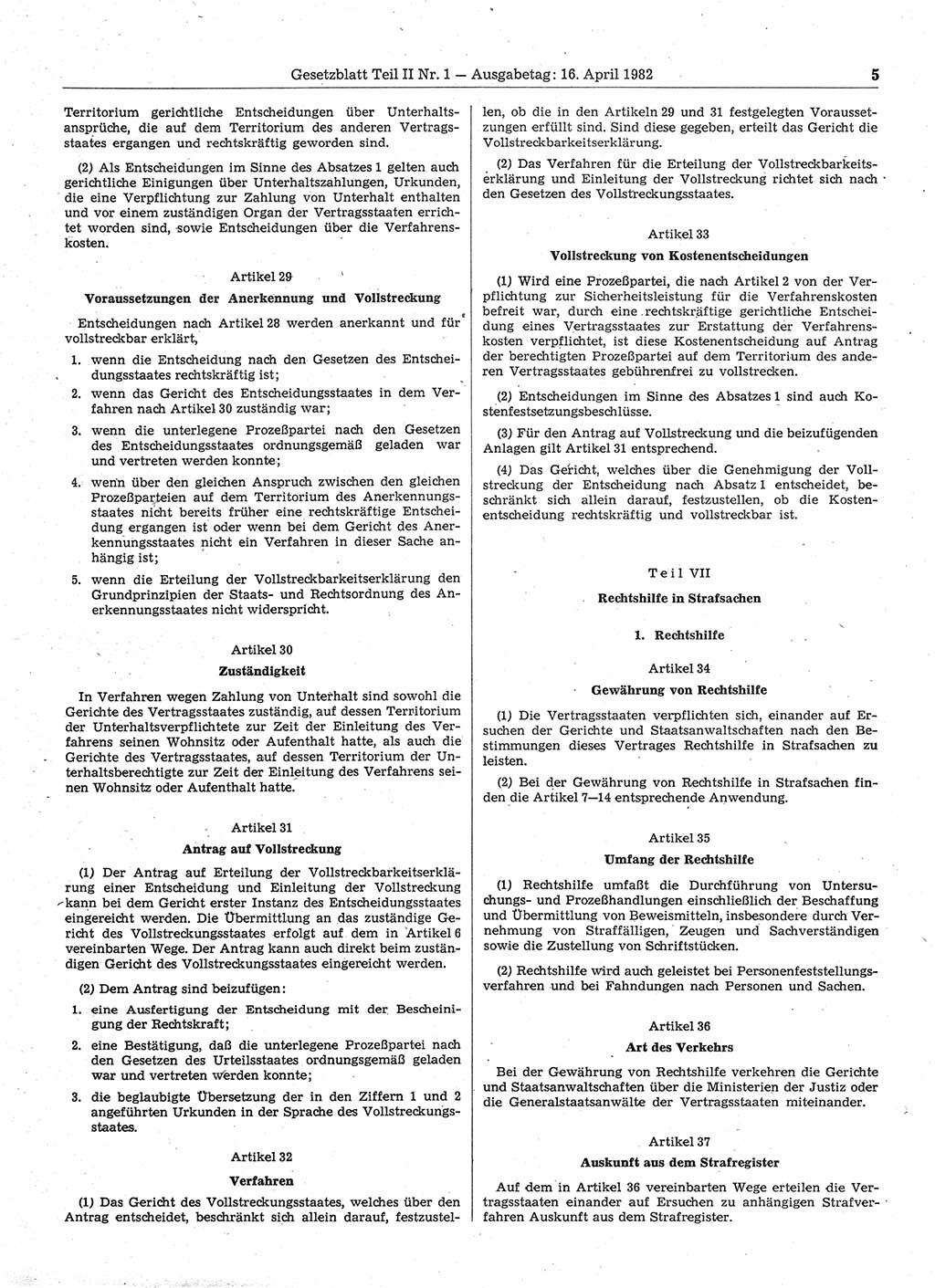 Gesetzblatt (GBl.) der Deutschen Demokratischen Republik (DDR) Teil ⅠⅠ 1982, Seite 5 (GBl. DDR ⅠⅠ 1982, S. 5)