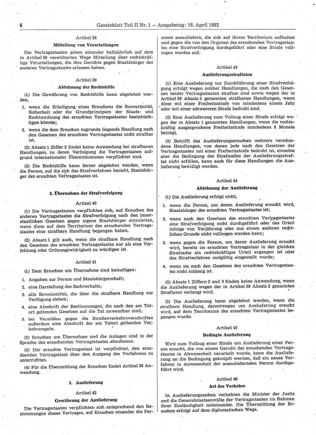 Gesetzblatt (GBl.) der Deutschen Demokratischen Republik (DDR) Teil ⅠⅠ 1982, Seite 6 (GBl. DDR ⅠⅠ 1982, S. 6)