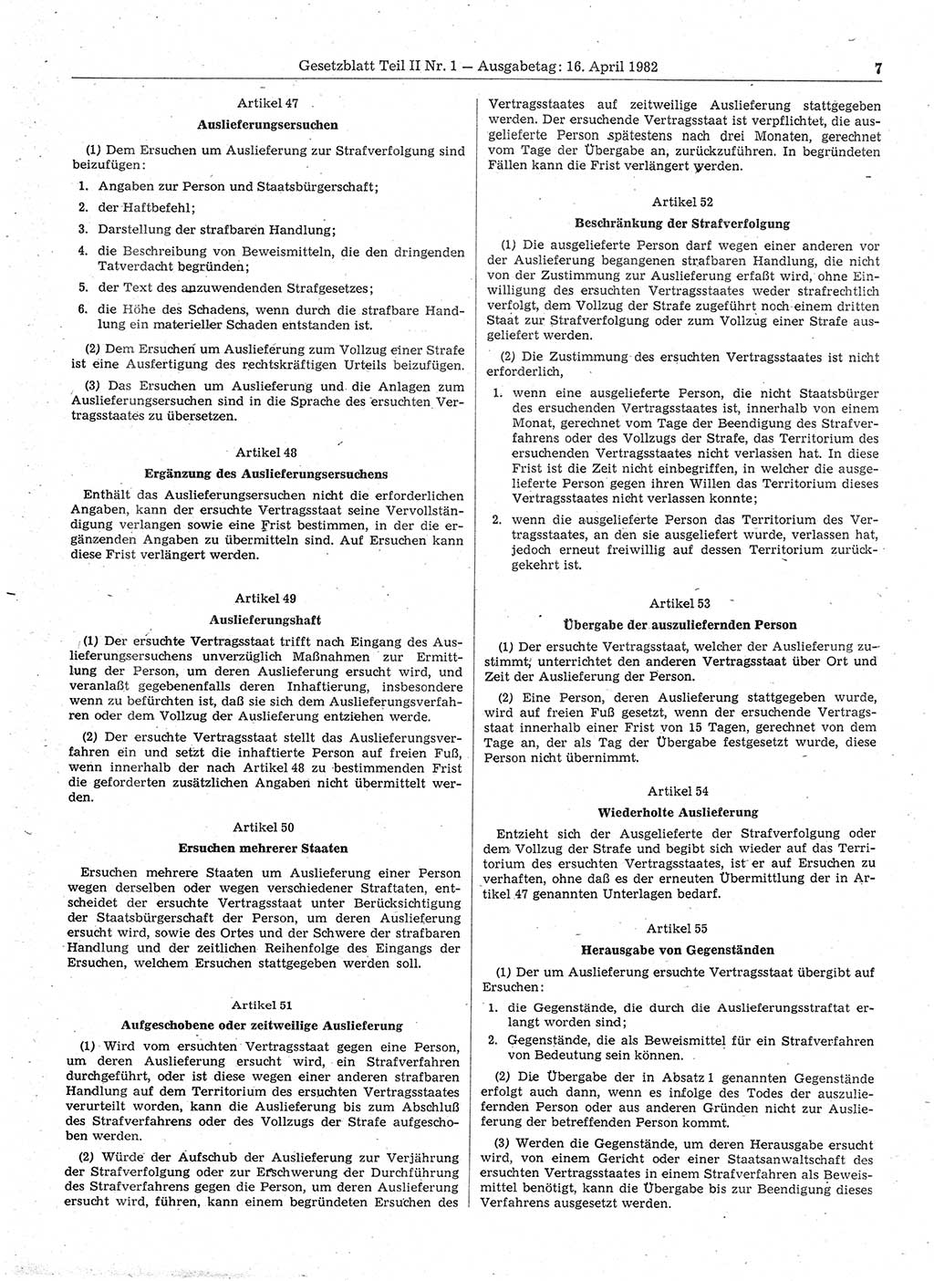 Gesetzblatt (GBl.) der Deutschen Demokratischen Republik (DDR) Teil ⅠⅠ 1982, Seite 7 (GBl. DDR ⅠⅠ 1982, S. 7)