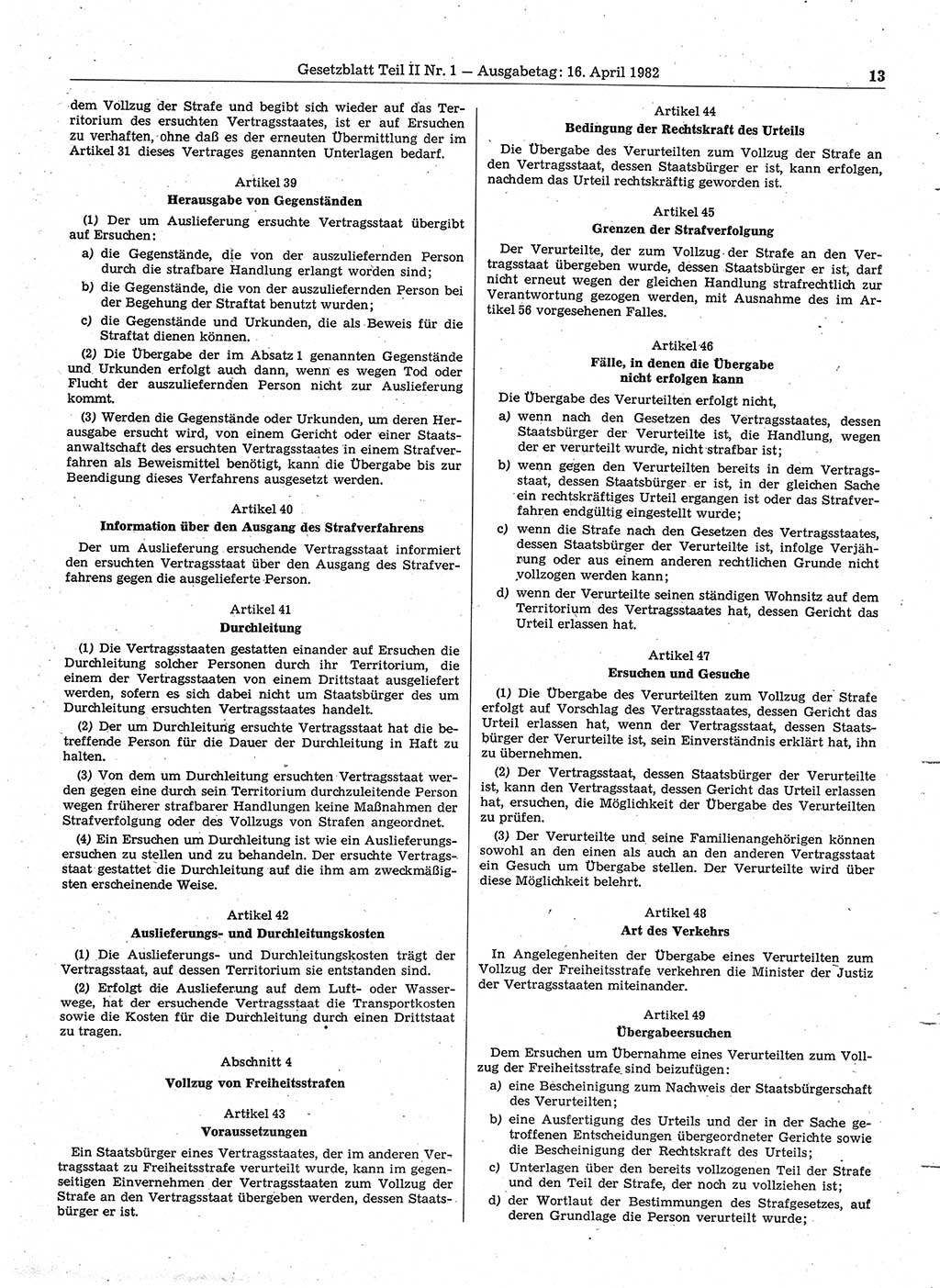 Gesetzblatt (GBl.) der Deutschen Demokratischen Republik (DDR) Teil ⅠⅠ 1982, Seite 13 (GBl. DDR ⅠⅠ 1982, S. 13)