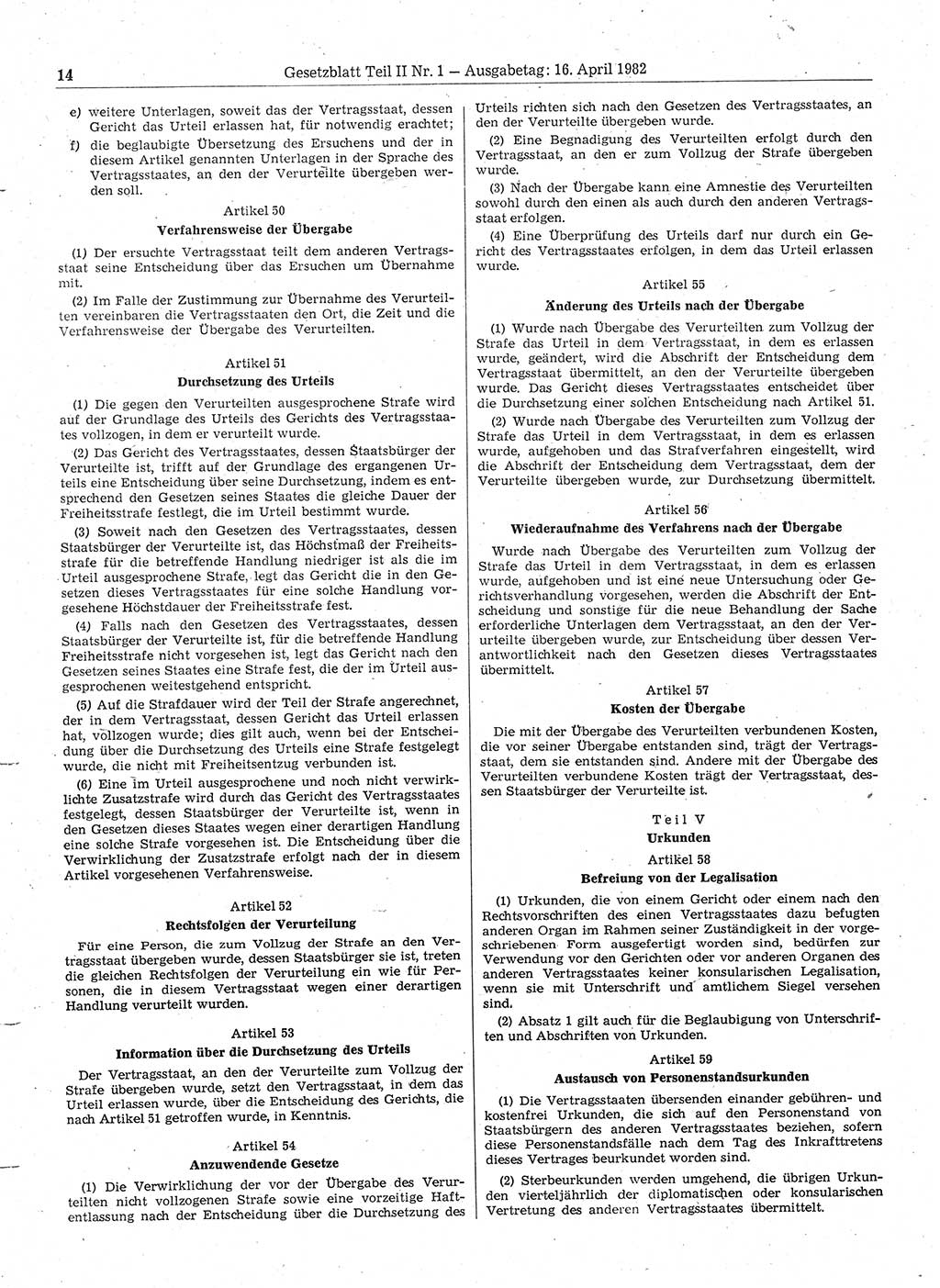 Gesetzblatt (GBl.) der Deutschen Demokratischen Republik (DDR) Teil ⅠⅠ 1982, Seite 14 (GBl. DDR ⅠⅠ 1982, S. 14)