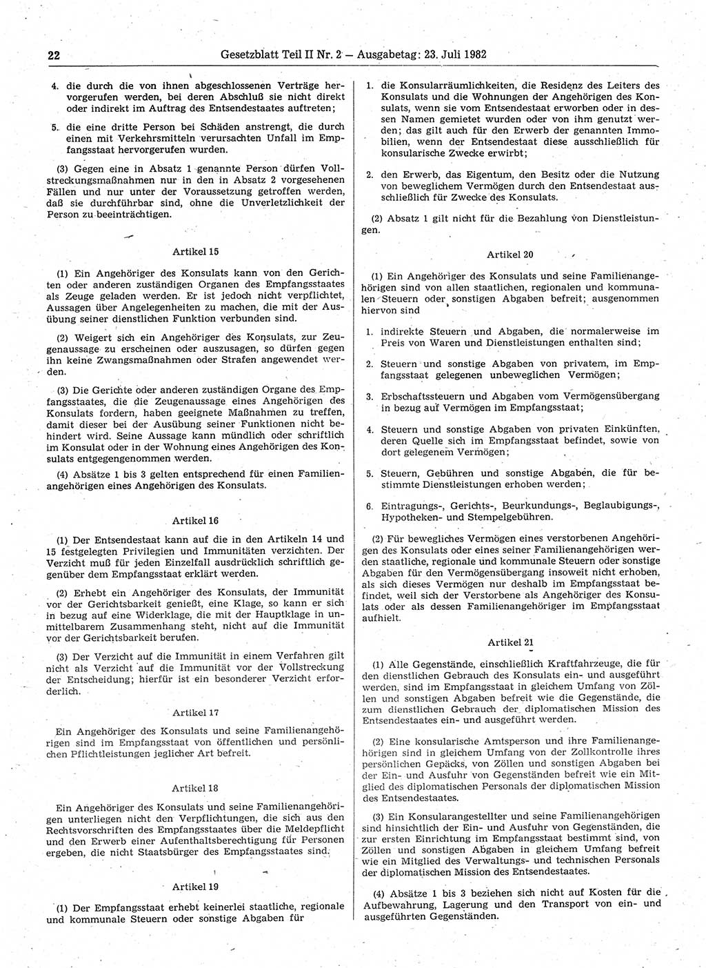 Gesetzblatt (GBl.) der Deutschen Demokratischen Republik (DDR) Teil ⅠⅠ 1982, Seite 22 (GBl. DDR ⅠⅠ 1982, S. 22)