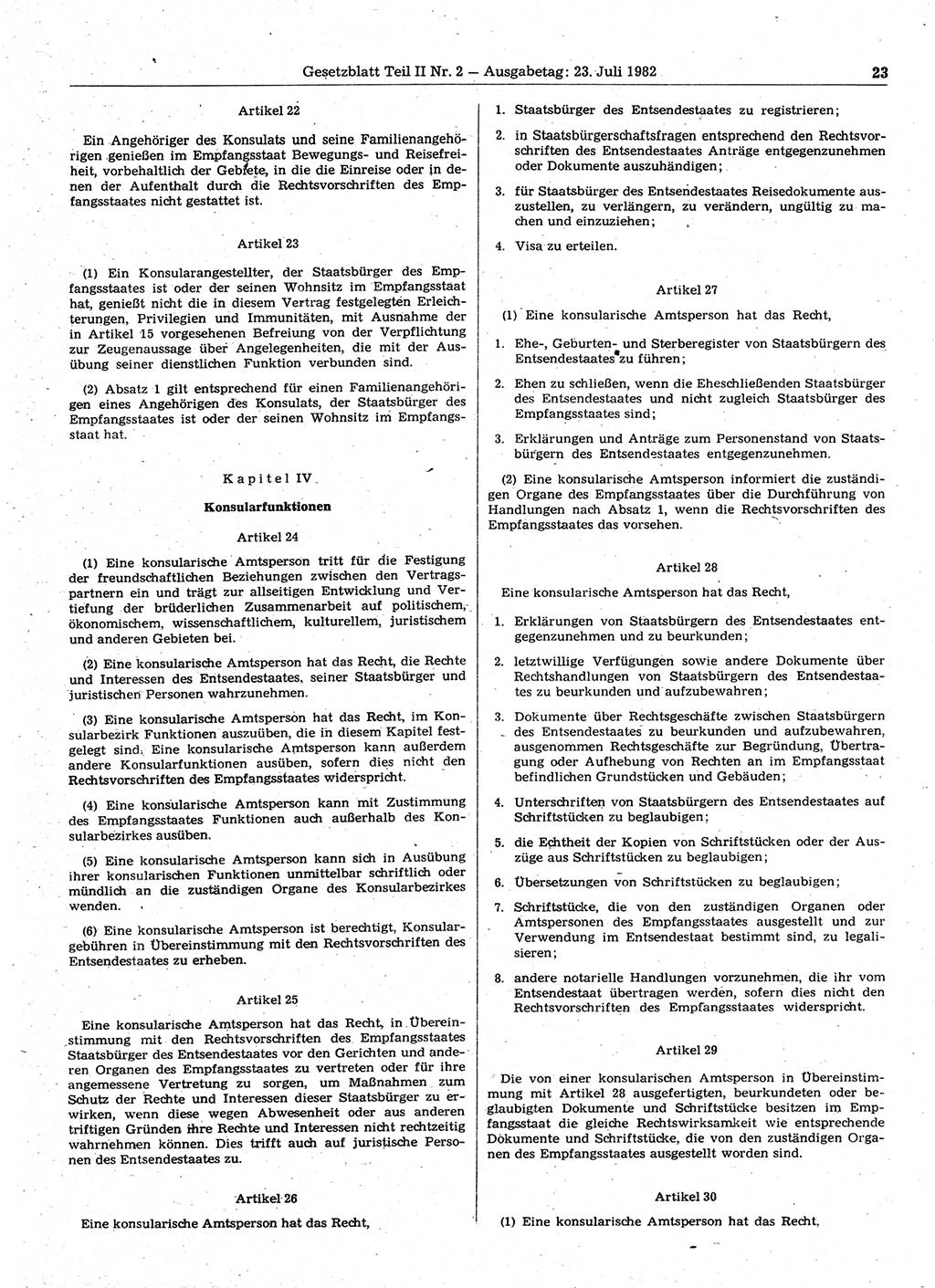Gesetzblatt (GBl.) der Deutschen Demokratischen Republik (DDR) Teil ⅠⅠ 1982, Seite 23 (GBl. DDR ⅠⅠ 1982, S. 23)