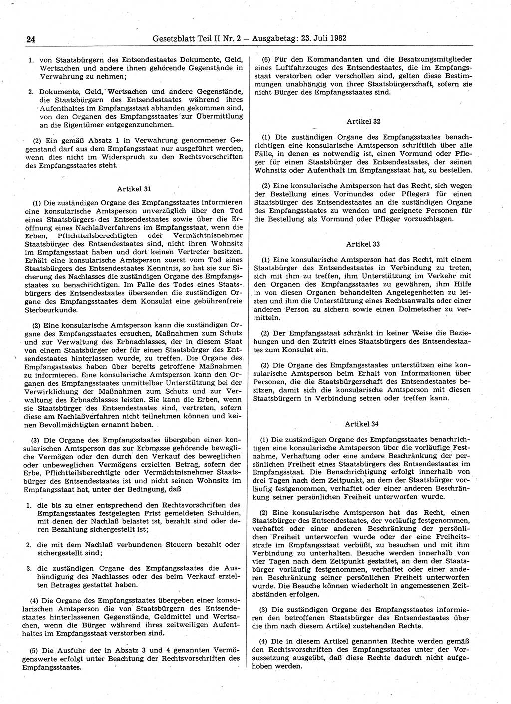 Gesetzblatt (GBl.) der Deutschen Demokratischen Republik (DDR) Teil ⅠⅠ 1982, Seite 24 (GBl. DDR ⅠⅠ 1982, S. 24)