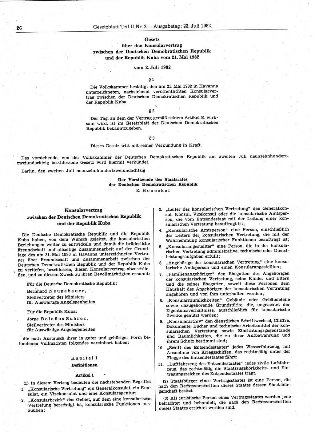 Gesetzblatt (GBl.) der Deutschen Demokratischen Republik (DDR) Teil ⅠⅠ 1982, Seite 26 (GBl. DDR ⅠⅠ 1982, S. 26)