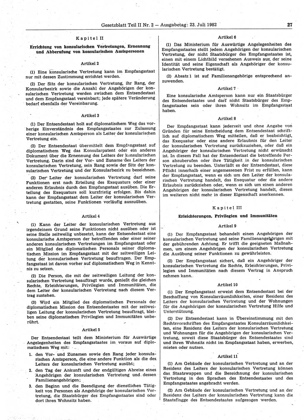 Gesetzblatt (GBl.) der Deutschen Demokratischen Republik (DDR) Teil ⅠⅠ 1982, Seite 27 (GBl. DDR ⅠⅠ 1982, S. 27)