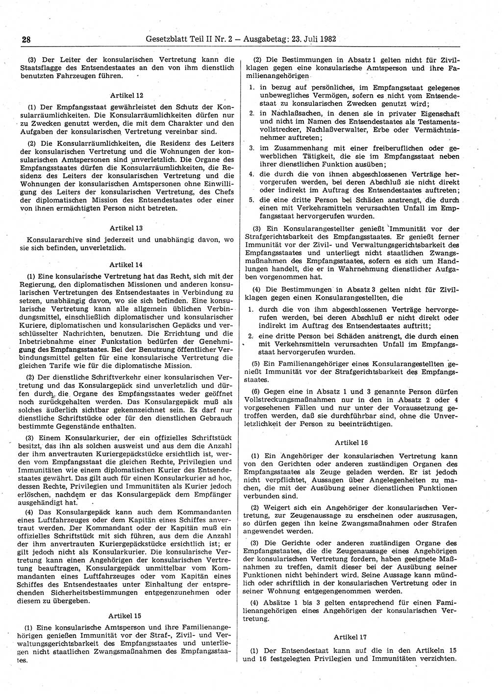 Gesetzblatt (GBl.) der Deutschen Demokratischen Republik (DDR) Teil ⅠⅠ 1982, Seite 28 (GBl. DDR ⅠⅠ 1982, S. 28)