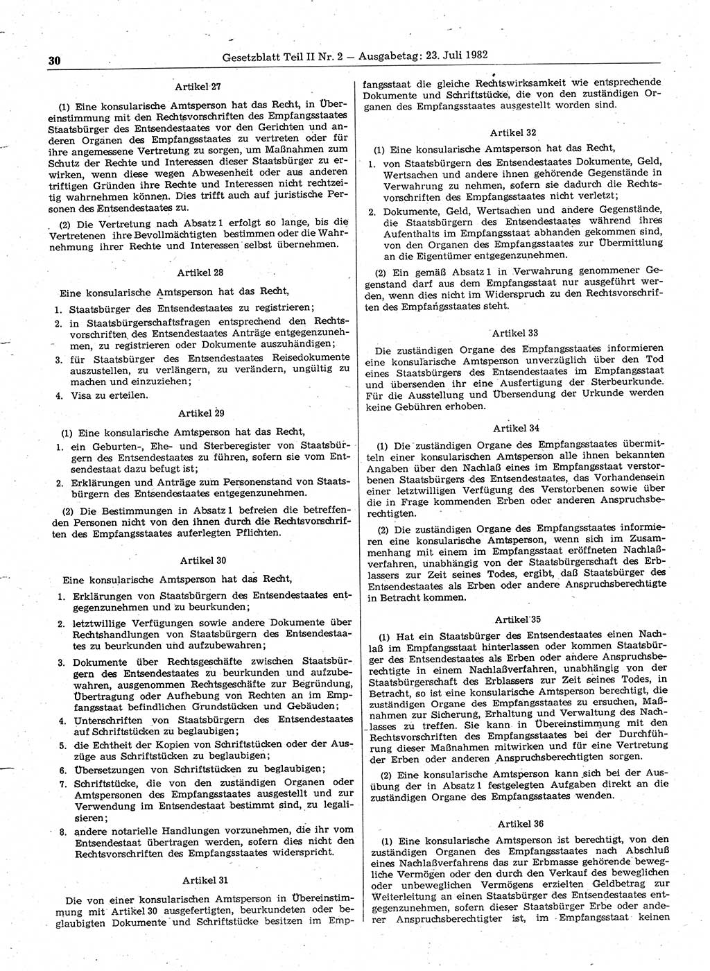 Gesetzblatt (GBl.) der Deutschen Demokratischen Republik (DDR) Teil ⅠⅠ 1982, Seite 30 (GBl. DDR ⅠⅠ 1982, S. 30)