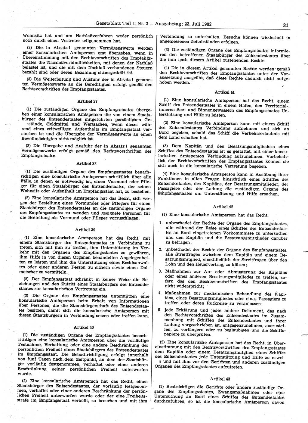 Gesetzblatt (GBl.) der Deutschen Demokratischen Republik (DDR) Teil ⅠⅠ 1982, Seite 31 (GBl. DDR ⅠⅠ 1982, S. 31)