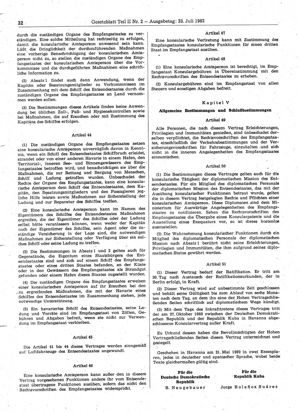 Gesetzblatt (GBl.) der Deutschen Demokratischen Republik (DDR) Teil ⅠⅠ 1982, Seite 32 (GBl. DDR ⅠⅠ 1982, S. 32)