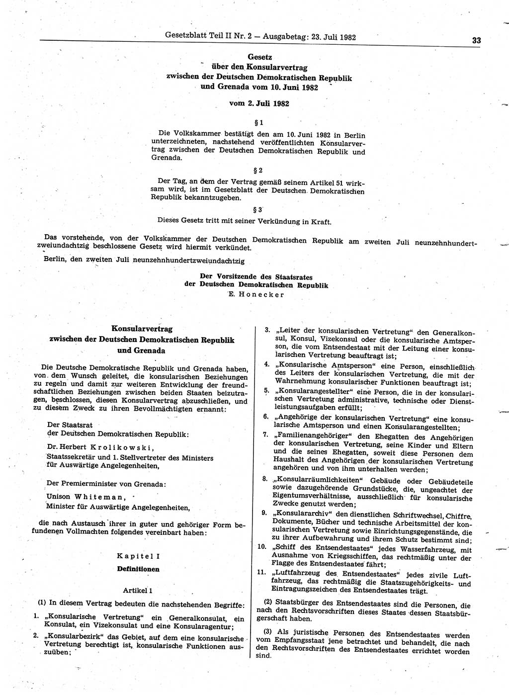 Gesetzblatt (GBl.) der Deutschen Demokratischen Republik (DDR) Teil ⅠⅠ 1982, Seite 33 (GBl. DDR ⅠⅠ 1982, S. 33)