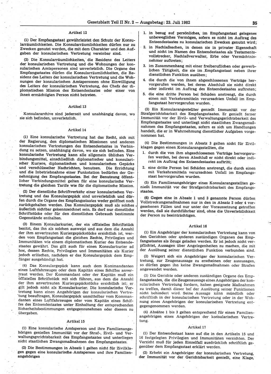 Gesetzblatt (GBl.) der Deutschen Demokratischen Republik (DDR) Teil ⅠⅠ 1982, Seite 35 (GBl. DDR ⅠⅠ 1982, S. 35)