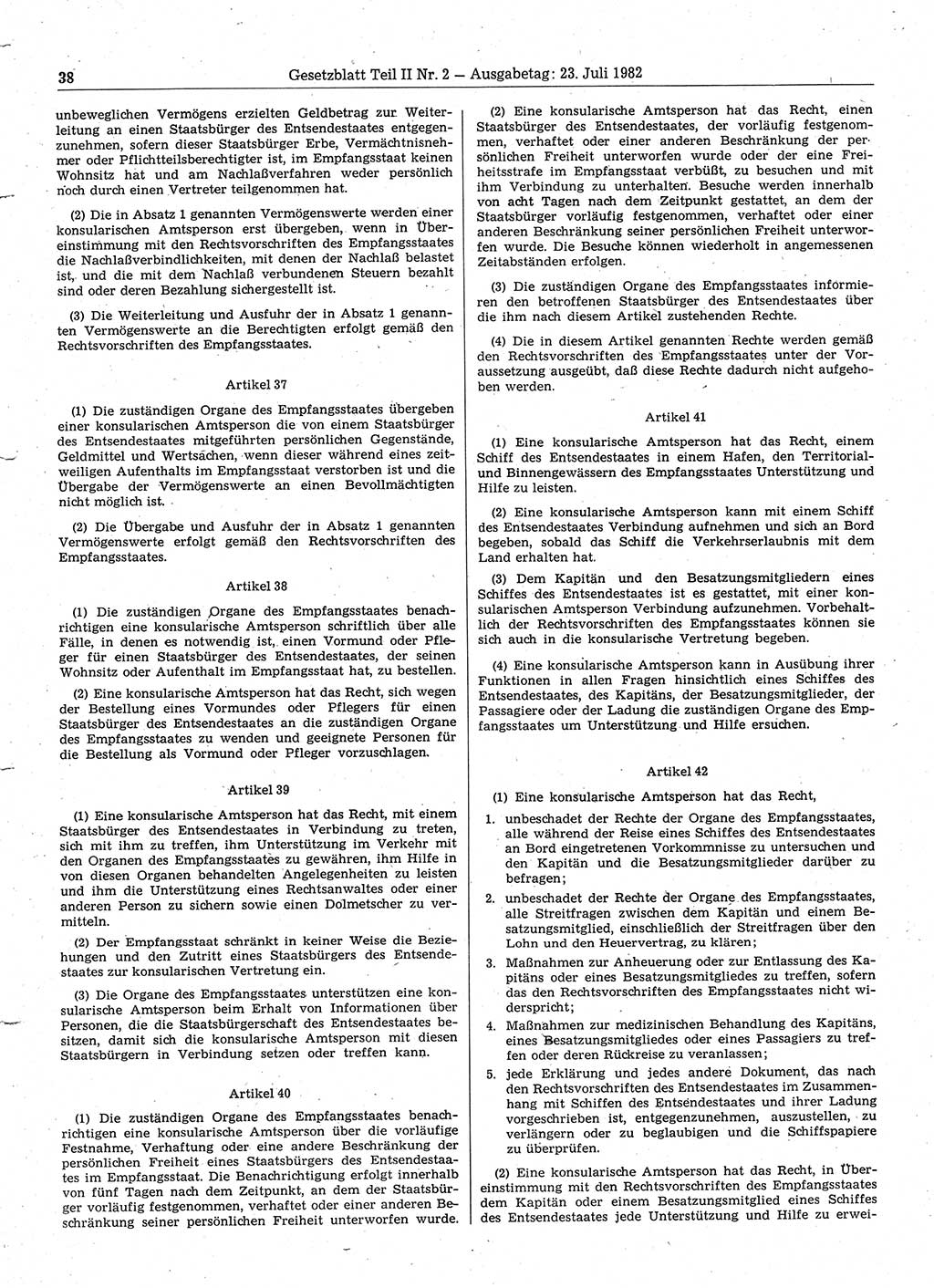 Gesetzblatt (GBl.) der Deutschen Demokratischen Republik (DDR) Teil ⅠⅠ 1982, Seite 38 (GBl. DDR ⅠⅠ 1982, S. 38)