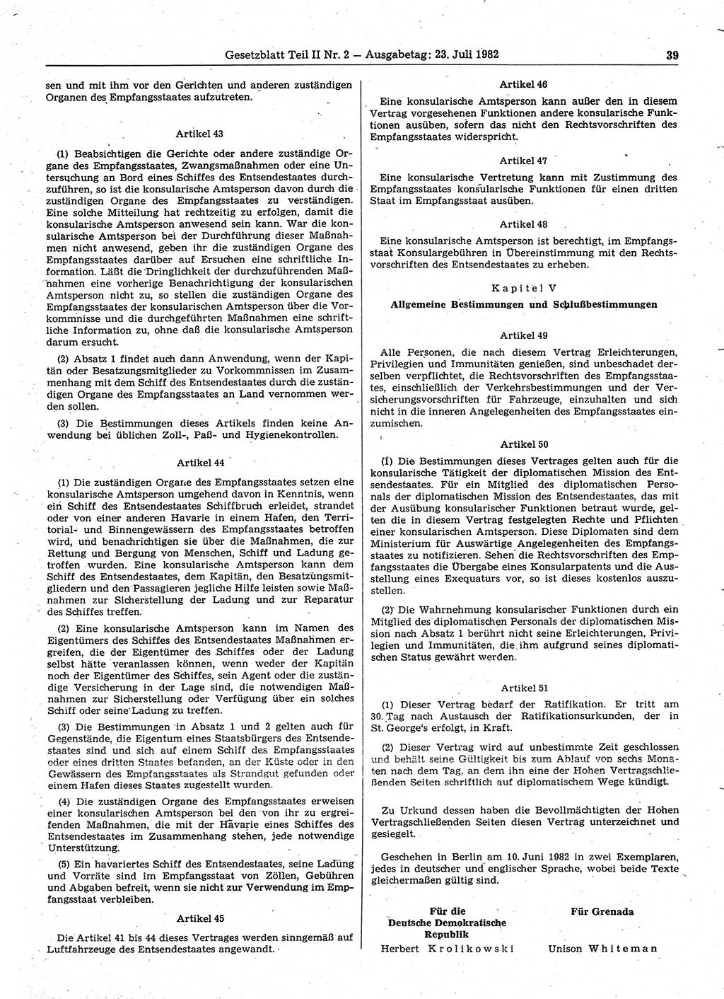 Gesetzblatt (GBl.) der Deutschen Demokratischen Republik (DDR) Teil ⅠⅠ 1982, Seite 39 (GBl. DDR ⅠⅠ 1982, S. 39)