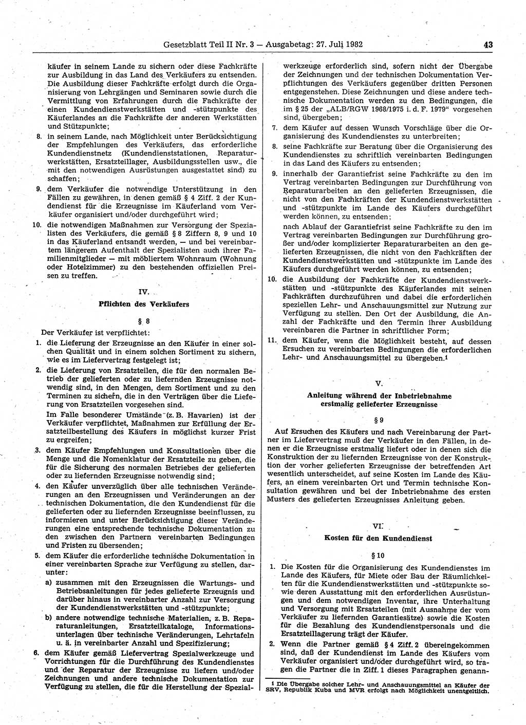 Gesetzblatt (GBl.) der Deutschen Demokratischen Republik (DDR) Teil ⅠⅠ 1982, Seite 43 (GBl. DDR ⅠⅠ 1982, S. 43)