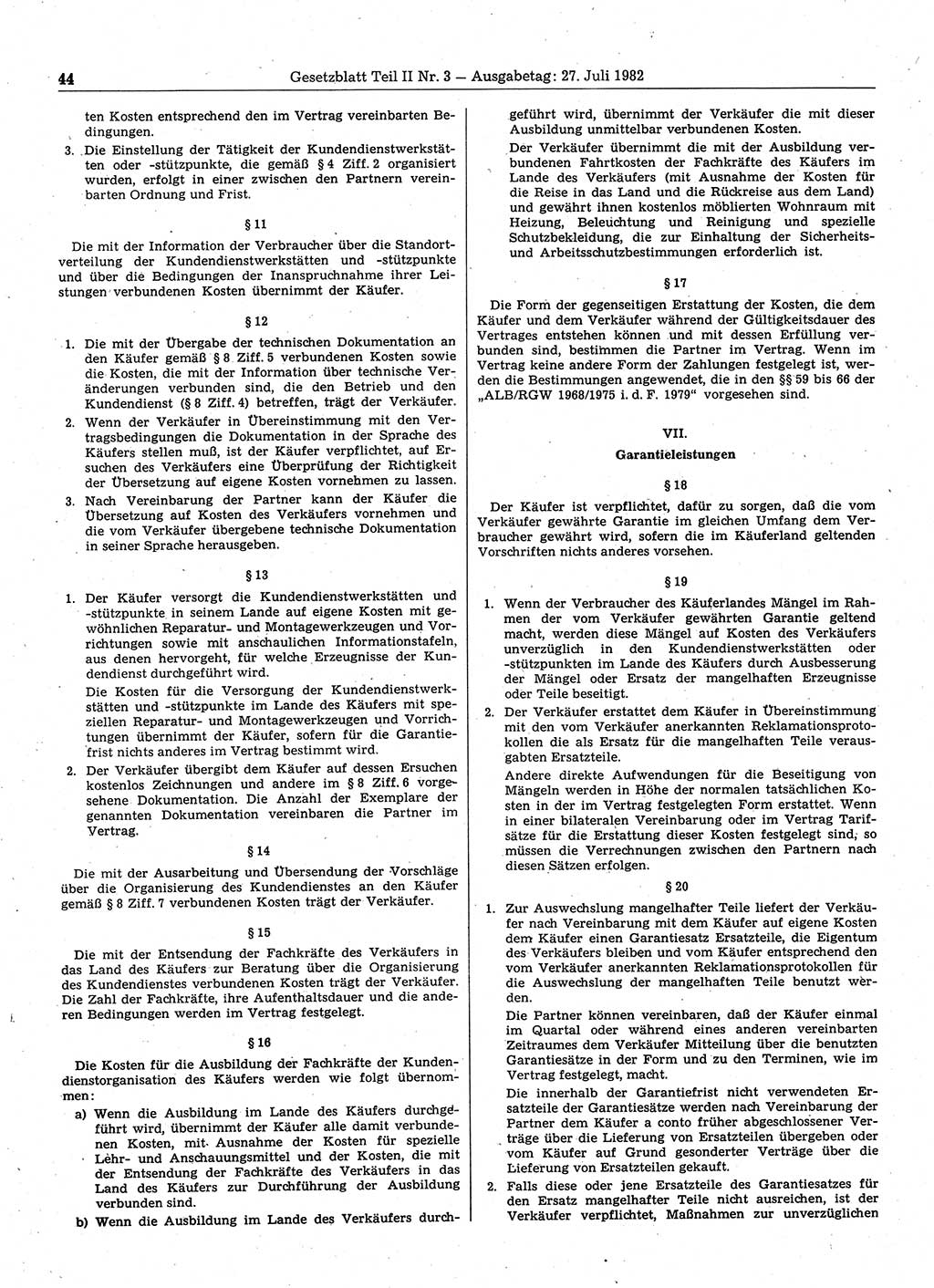 Gesetzblatt (GBl.) der Deutschen Demokratischen Republik (DDR) Teil ⅠⅠ 1982, Seite 44 (GBl. DDR ⅠⅠ 1982, S. 44)