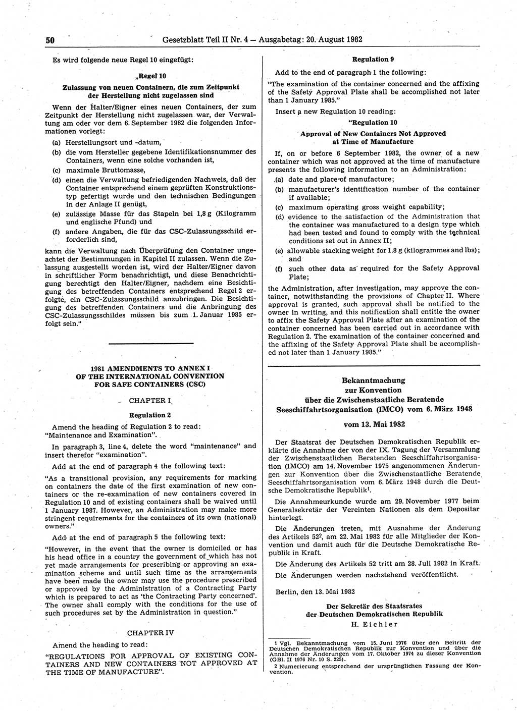 Gesetzblatt (GBl.) der Deutschen Demokratischen Republik (DDR) Teil ⅠⅠ 1982, Seite 50 (GBl. DDR ⅠⅠ 1982, S. 50)