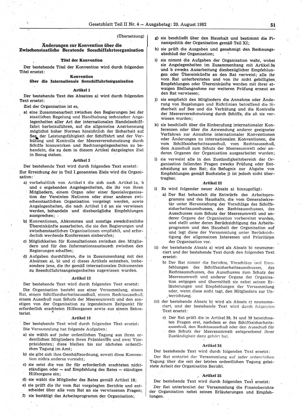 Gesetzblatt (GBl.) der Deutschen Demokratischen Republik (DDR) Teil ⅠⅠ 1982, Seite 51 (GBl. DDR ⅠⅠ 1982, S. 51)
