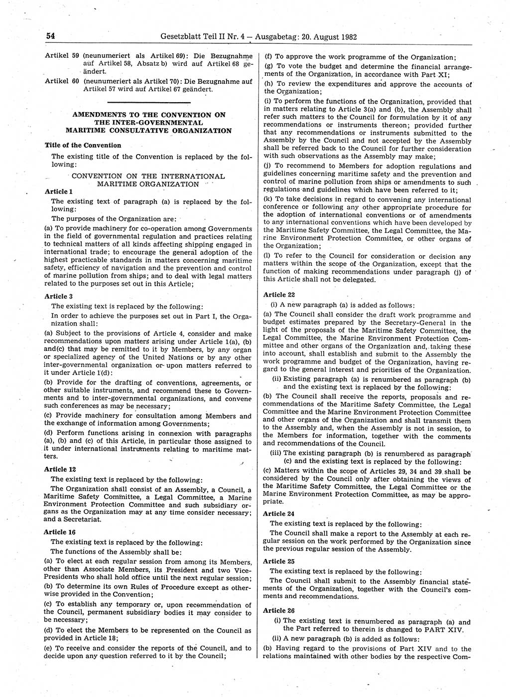 Gesetzblatt (GBl.) der Deutschen Demokratischen Republik (DDR) Teil ⅠⅠ 1982, Seite 54 (GBl. DDR ⅠⅠ 1982, S. 54)