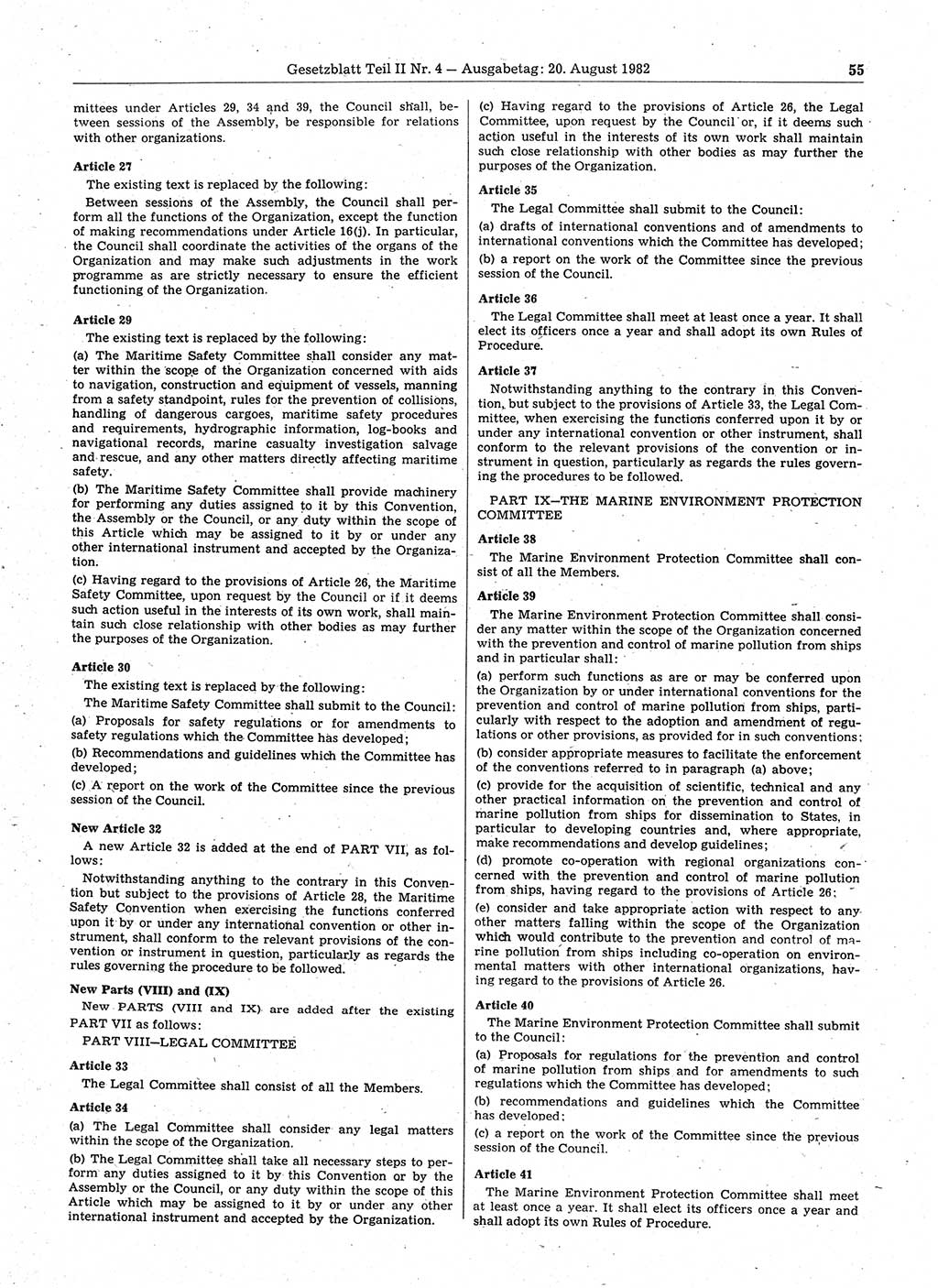 Gesetzblatt (GBl.) der Deutschen Demokratischen Republik (DDR) Teil ⅠⅠ 1982, Seite 55 (GBl. DDR ⅠⅠ 1982, S. 55)