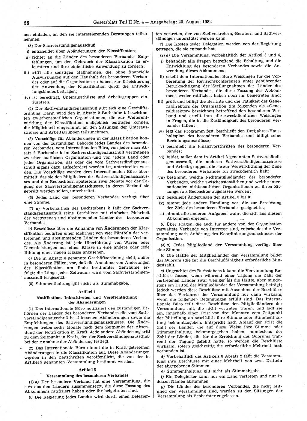 Gesetzblatt (GBl.) der Deutschen Demokratischen Republik (DDR) Teil ⅠⅠ 1982, Seite 58 (GBl. DDR ⅠⅠ 1982, S. 58)