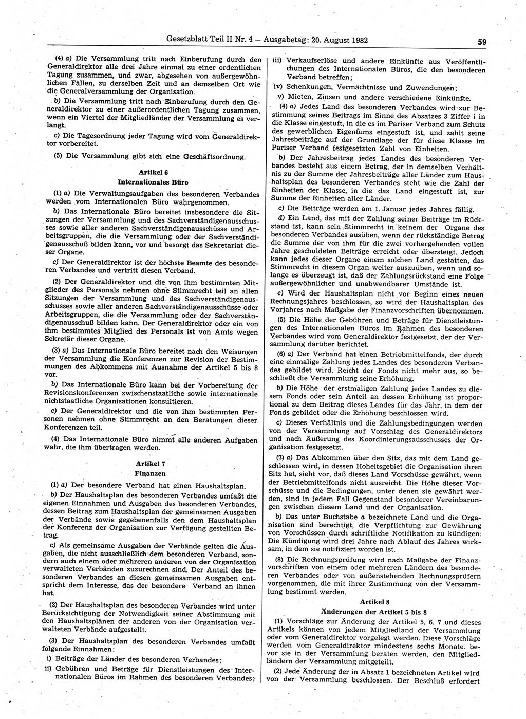 Gesetzblatt (GBl.) der Deutschen Demokratischen Republik (DDR) Teil ⅠⅠ 1982, Seite 59 (GBl. DDR ⅠⅠ 1982, S. 59)