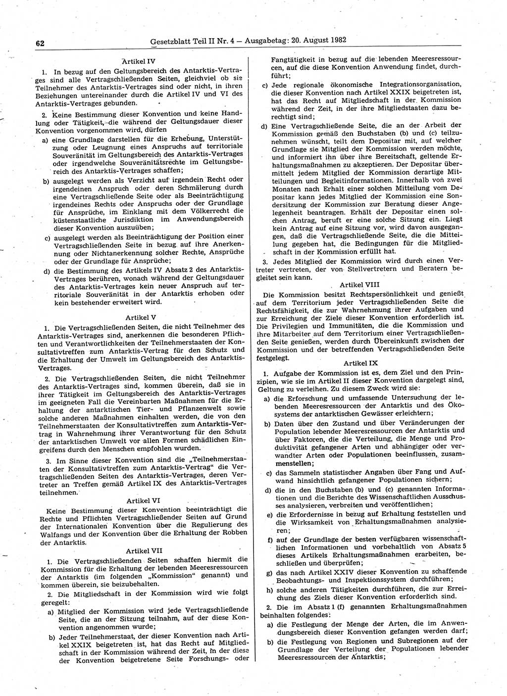 Gesetzblatt (GBl.) der Deutschen Demokratischen Republik (DDR) Teil ⅠⅠ 1982, Seite 62 (GBl. DDR ⅠⅠ 1982, S. 62)