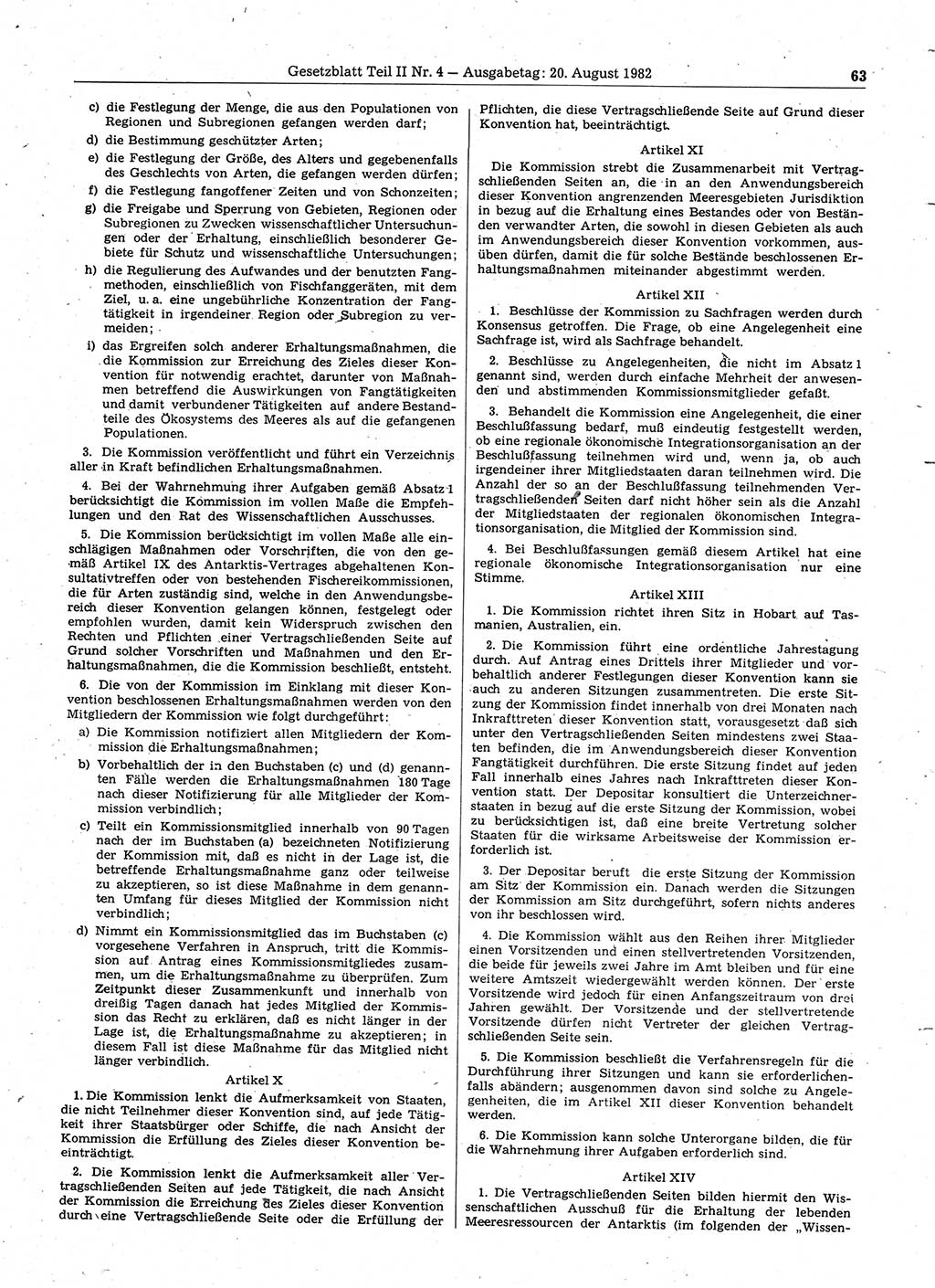 Gesetzblatt (GBl.) der Deutschen Demokratischen Republik (DDR) Teil ⅠⅠ 1982, Seite 63 (GBl. DDR ⅠⅠ 1982, S. 63)