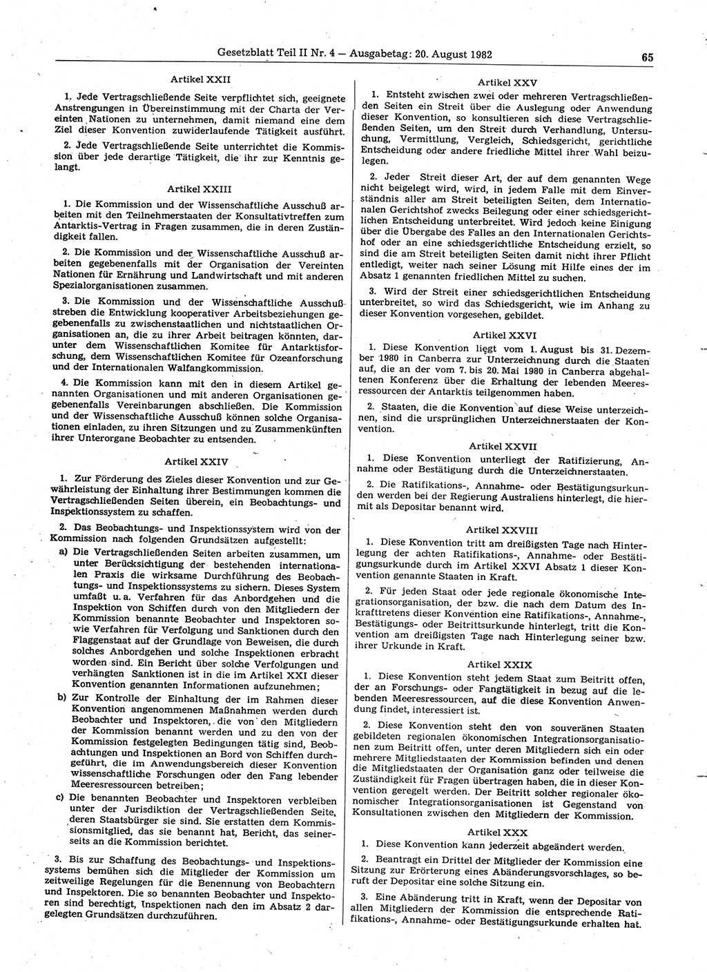 Gesetzblatt (GBl.) der Deutschen Demokratischen Republik (DDR) Teil ⅠⅠ 1982, Seite 65 (GBl. DDR ⅠⅠ 1982, S. 65)