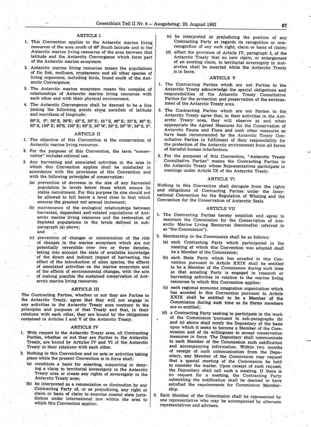 Gesetzblatt (GBl.) der Deutschen Demokratischen Republik (DDR) Teil ⅠⅠ 1982, Seite 67 (GBl. DDR ⅠⅠ 1982, S. 67)