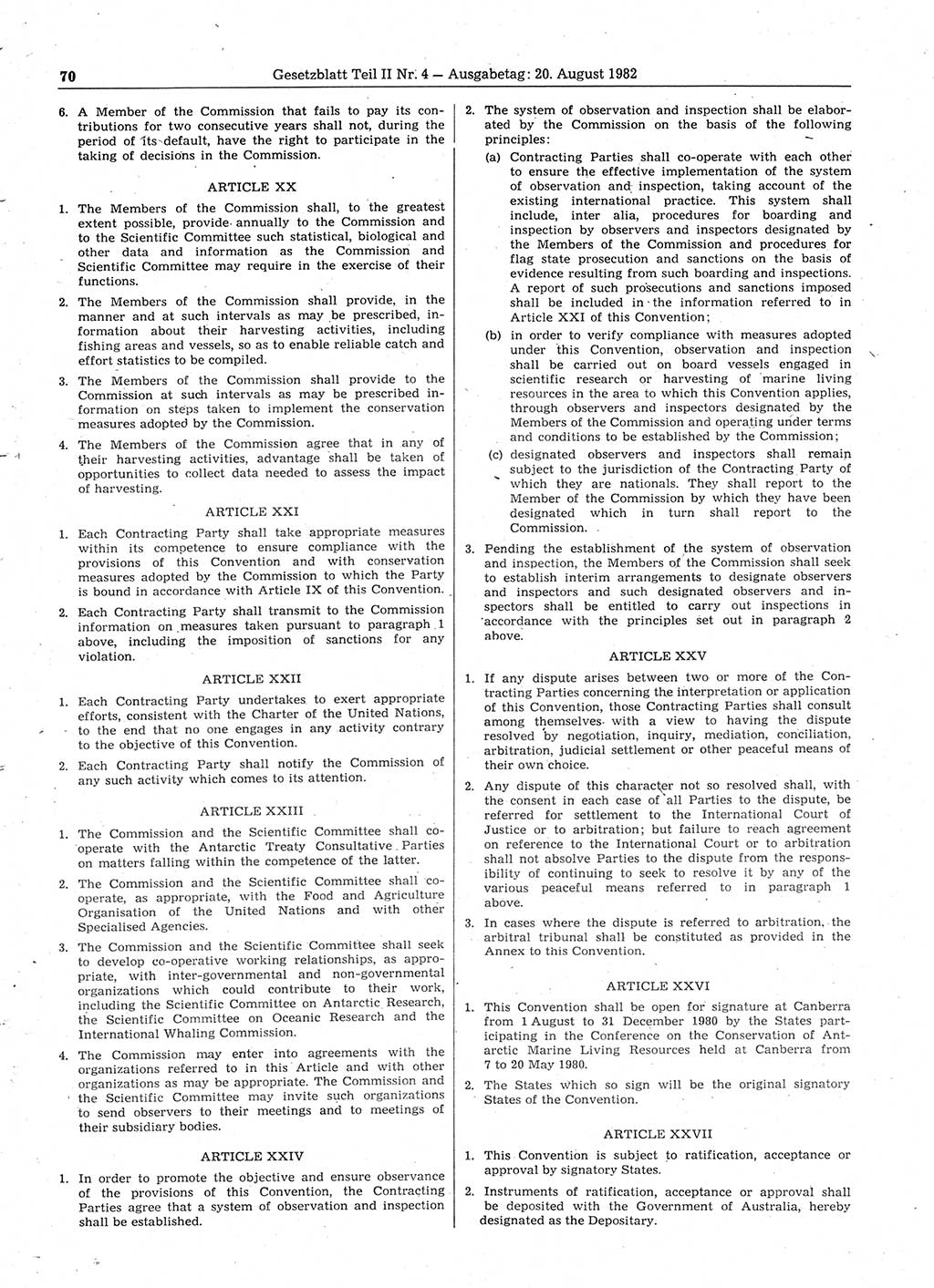 Gesetzblatt (GBl.) der Deutschen Demokratischen Republik (DDR) Teil ⅠⅠ 1982, Seite 70 (GBl. DDR ⅠⅠ 1982, S. 70)