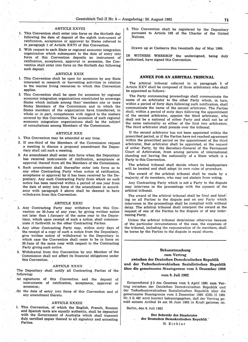 Gesetzblatt (GBl.) der Deutschen Demokratischen Republik (DDR) Teil ⅠⅠ 1982, Seite 71 (GBl. DDR ⅠⅠ 1982, S. 71)
