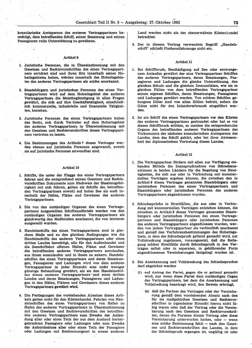 Gesetzblatt (GBl.) der Deutschen Demokratischen Republik (DDR) Teil ⅠⅠ 1982, Seite 75 (GBl. DDR ⅠⅠ 1982, S. 75)