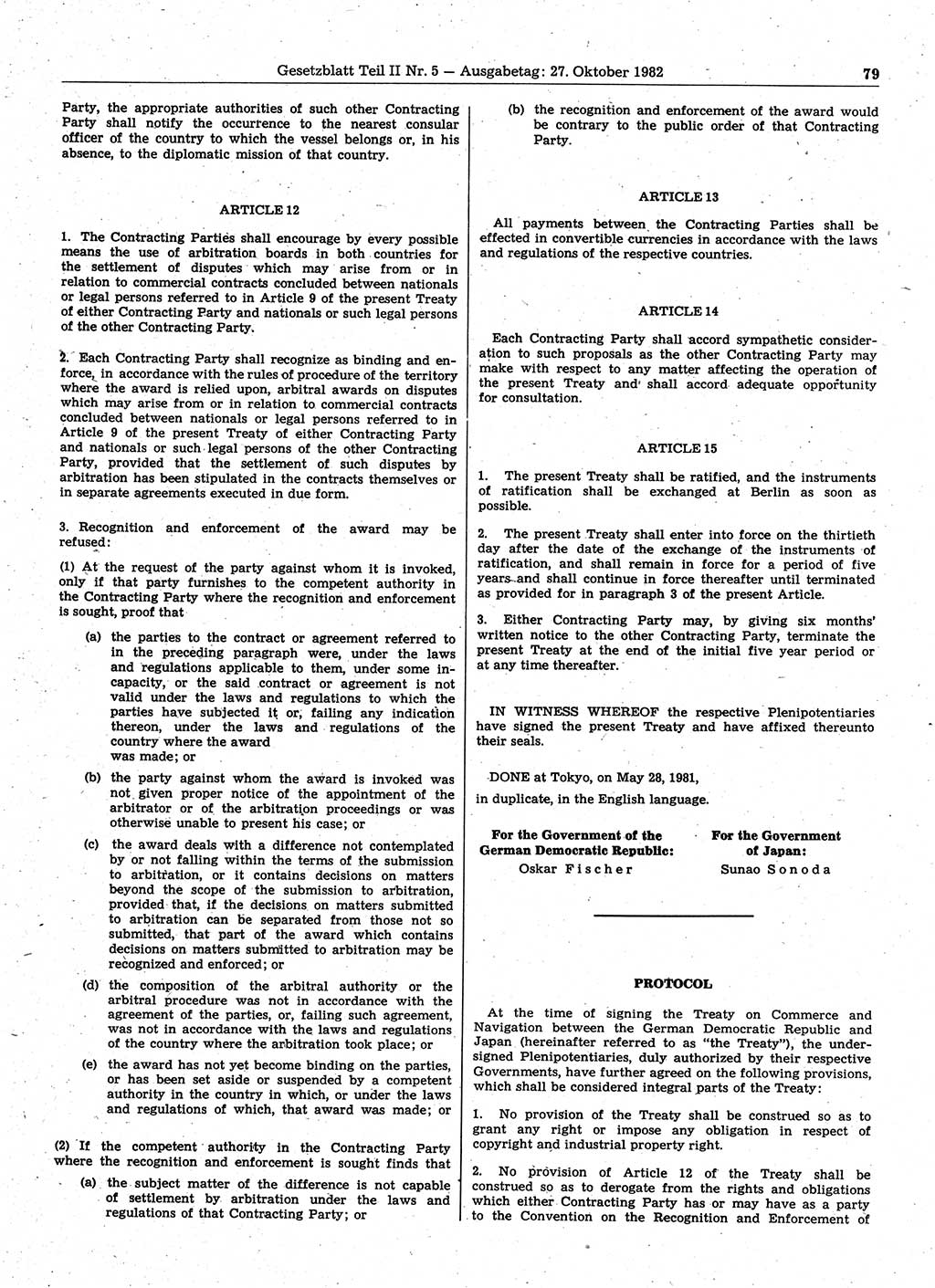 Gesetzblatt (GBl.) der Deutschen Demokratischen Republik (DDR) Teil ⅠⅠ 1982, Seite 79 (GBl. DDR ⅠⅠ 1982, S. 79)