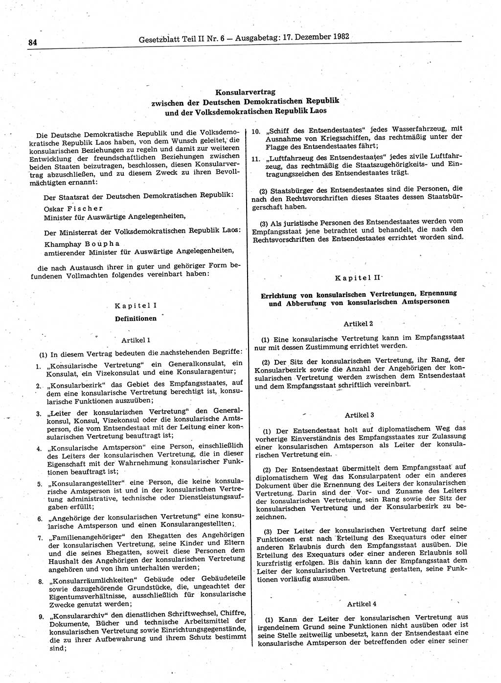 Gesetzblatt (GBl.) der Deutschen Demokratischen Republik (DDR) Teil ⅠⅠ 1982, Seite 84 (GBl. DDR ⅠⅠ 1982, S. 84)