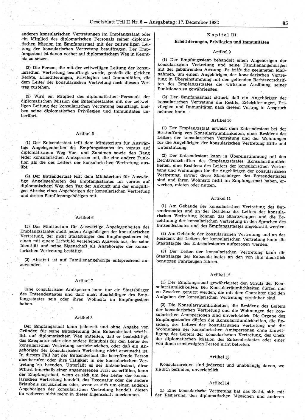 Gesetzblatt (GBl.) der Deutschen Demokratischen Republik (DDR) Teil ⅠⅠ 1982, Seite 85 (GBl. DDR ⅠⅠ 1982, S. 85)