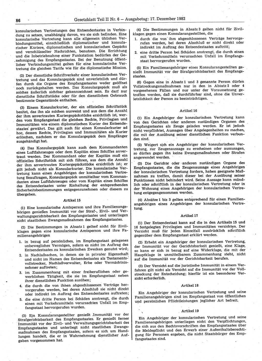 Gesetzblatt (GBl.) der Deutschen Demokratischen Republik (DDR) Teil ⅠⅠ 1982, Seite 86 (GBl. DDR ⅠⅠ 1982, S. 86)