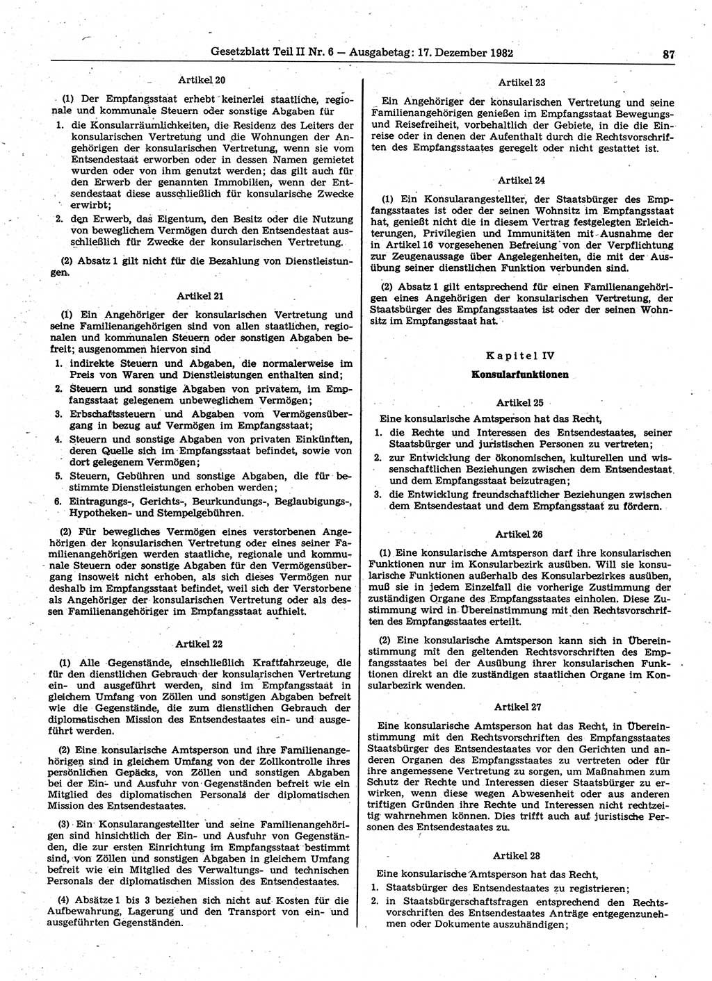 Gesetzblatt (GBl.) der Deutschen Demokratischen Republik (DDR) Teil ⅠⅠ 1982, Seite 87 (GBl. DDR ⅠⅠ 1982, S. 87)