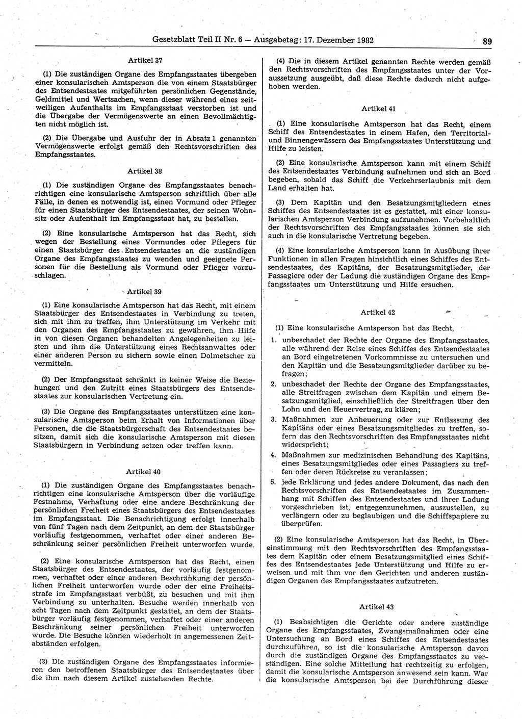 Gesetzblatt (GBl.) der Deutschen Demokratischen Republik (DDR) Teil ⅠⅠ 1982, Seite 89 (GBl. DDR ⅠⅠ 1982, S. 89)