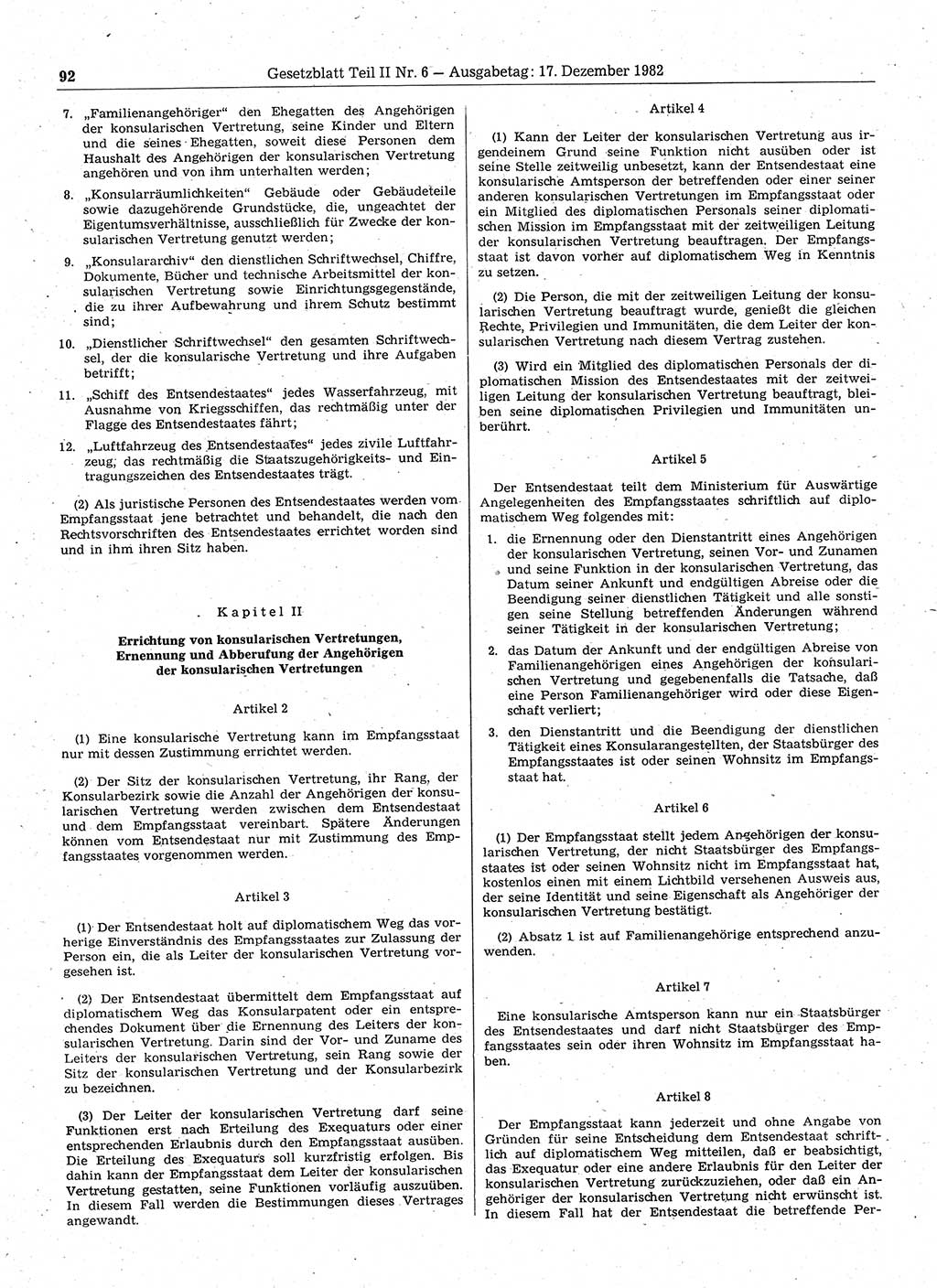 Gesetzblatt (GBl.) der Deutschen Demokratischen Republik (DDR) Teil ⅠⅠ 1982, Seite 92 (GBl. DDR ⅠⅠ 1982, S. 92)