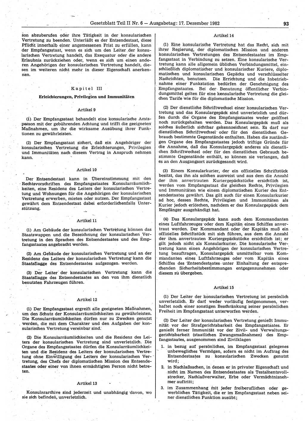 Gesetzblatt (GBl.) der Deutschen Demokratischen Republik (DDR) Teil ⅠⅠ 1982, Seite 93 (GBl. DDR ⅠⅠ 1982, S. 93)