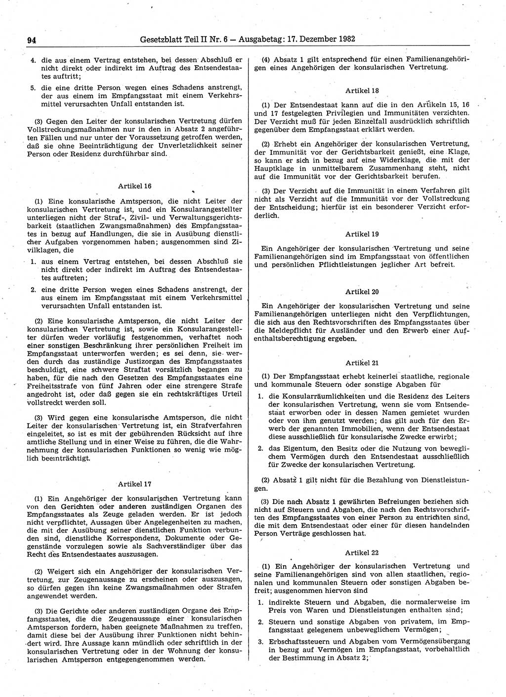 Gesetzblatt (GBl.) der Deutschen Demokratischen Republik (DDR) Teil ⅠⅠ 1982, Seite 94 (GBl. DDR ⅠⅠ 1982, S. 94)