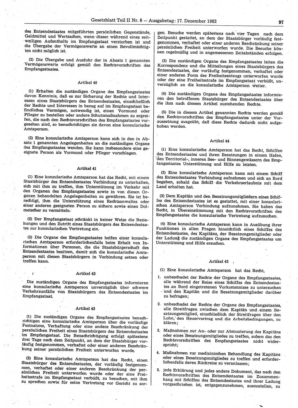 Gesetzblatt (GBl.) der Deutschen Demokratischen Republik (DDR) Teil ⅠⅠ 1982, Seite 97 (GBl. DDR ⅠⅠ 1982, S. 97)