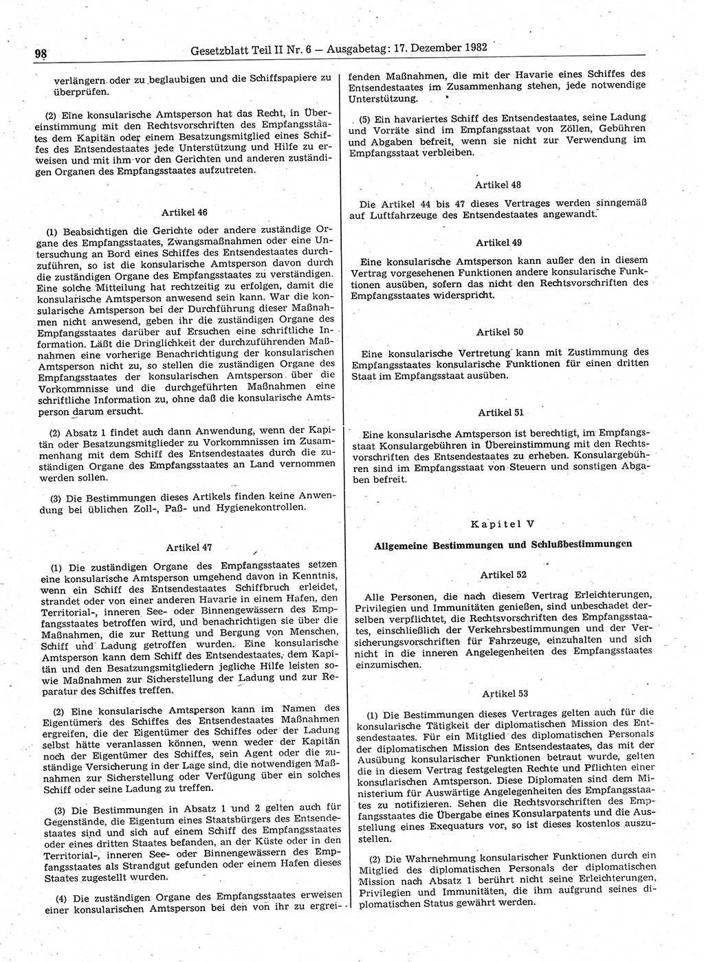 Gesetzblatt (GBl.) der Deutschen Demokratischen Republik (DDR) Teil ⅠⅠ 1982, Seite 98 (GBl. DDR ⅠⅠ 1982, S. 98)