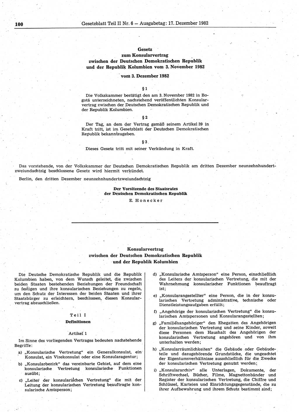 Gesetzblatt (GBl.) der Deutschen Demokratischen Republik (DDR) Teil ⅠⅠ 1982, Seite 100 (GBl. DDR ⅠⅠ 1982, S. 100)