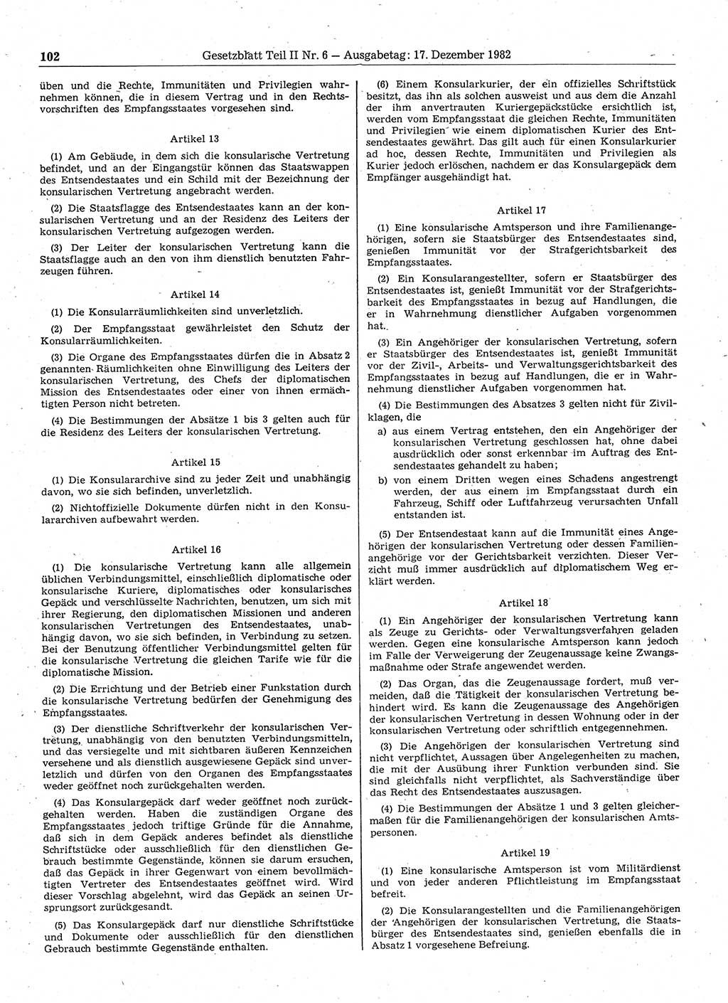 Gesetzblatt (GBl.) der Deutschen Demokratischen Republik (DDR) Teil ⅠⅠ 1982, Seite 102 (GBl. DDR ⅠⅠ 1982, S. 102)