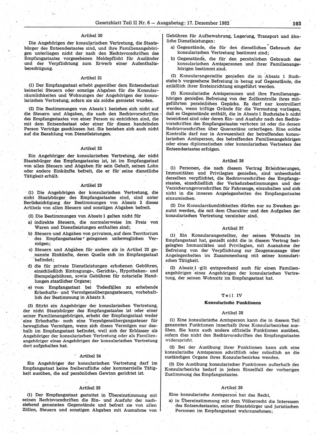 Gesetzblatt (GBl.) der Deutschen Demokratischen Republik (DDR) Teil ⅠⅠ 1982, Seite 103 (GBl. DDR ⅠⅠ 1982, S. 103)