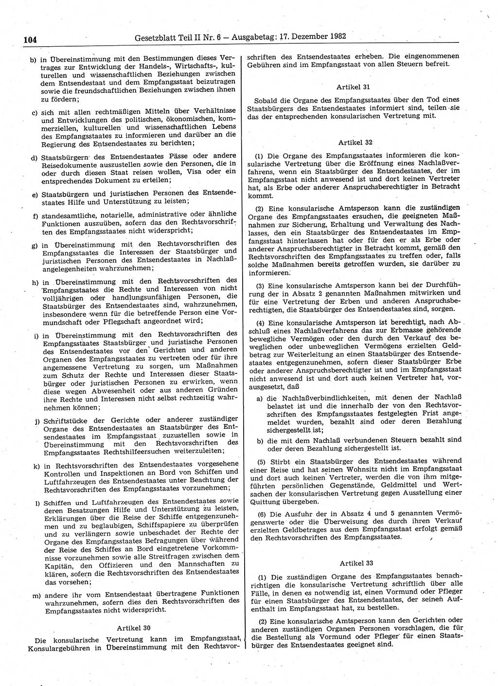 Gesetzblatt (GBl.) der Deutschen Demokratischen Republik (DDR) Teil ⅠⅠ 1982, Seite 104 (GBl. DDR ⅠⅠ 1982, S. 104)